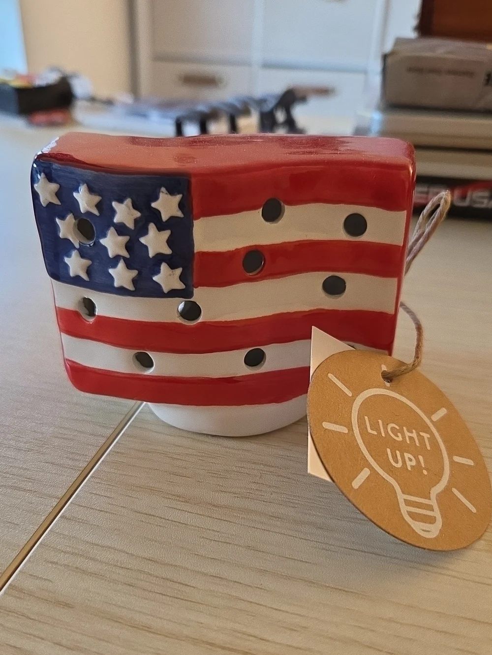 Hallmark Mud Pie American Flag Lantern (Red & Blue Light) - Picture 1 of 5